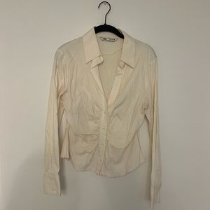 White Cropped Collard Shirt